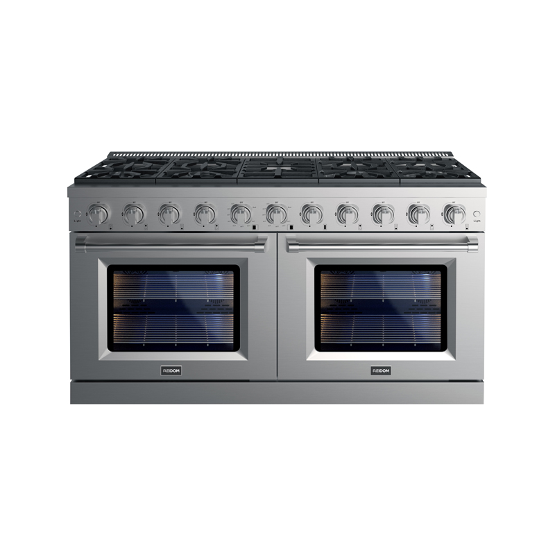Reidom 60 pulgadas 9,3 Cu.ft All Gas Range con cocina a gas de 7 quemadores y horno de convección a gas en acero inoxidable 304 con quemadores de plancha de acero sin escaleras de alta resistencia 
